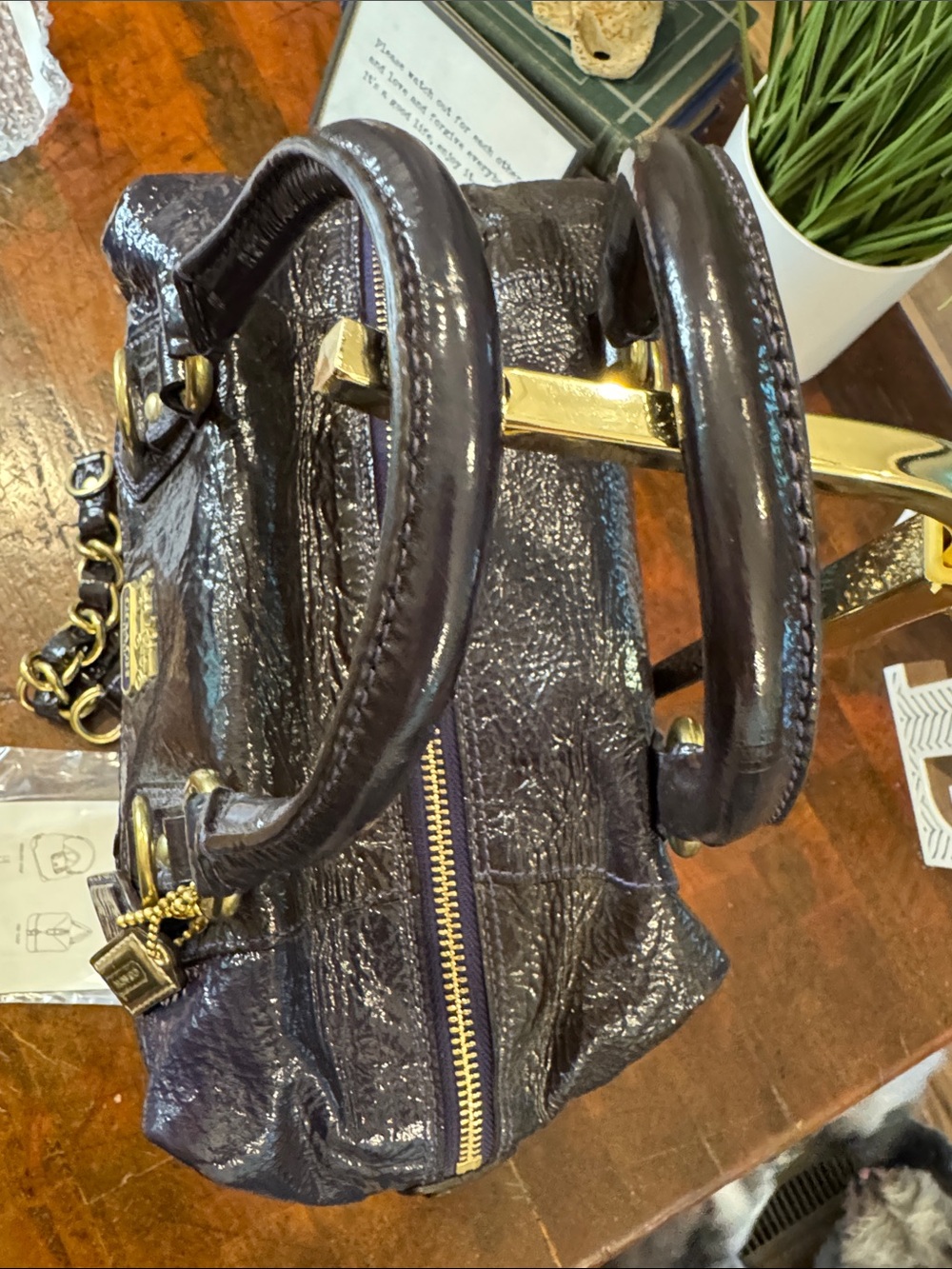 Coach Sabrina Patent Leather Satchel in Deep Purple with Gold Hardware - Picture 6 of 15